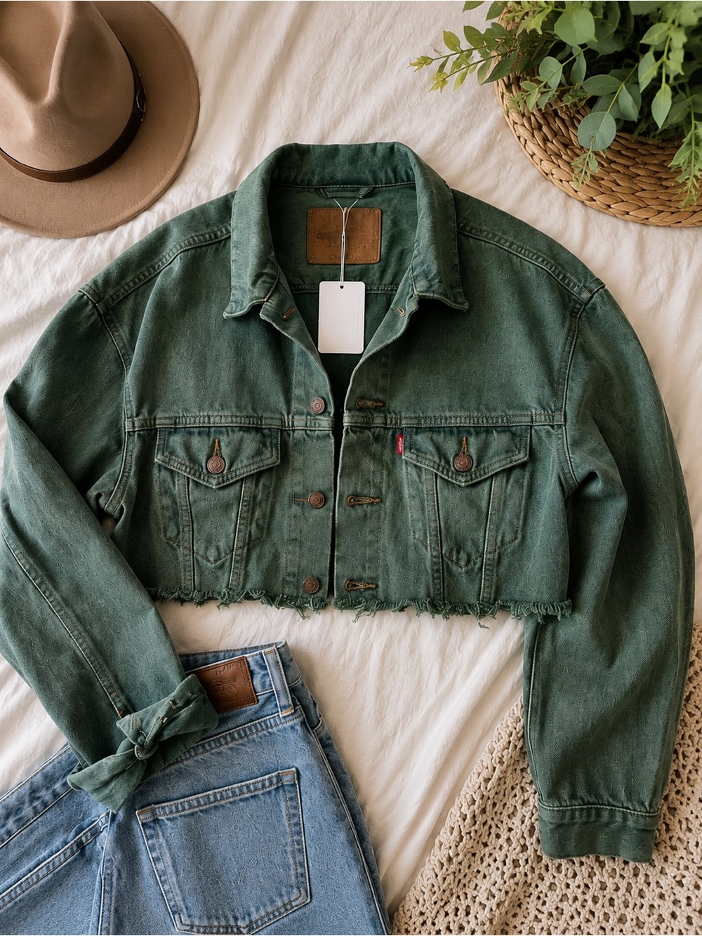 Levi’s Cropped Green Denim Jacket - Women's